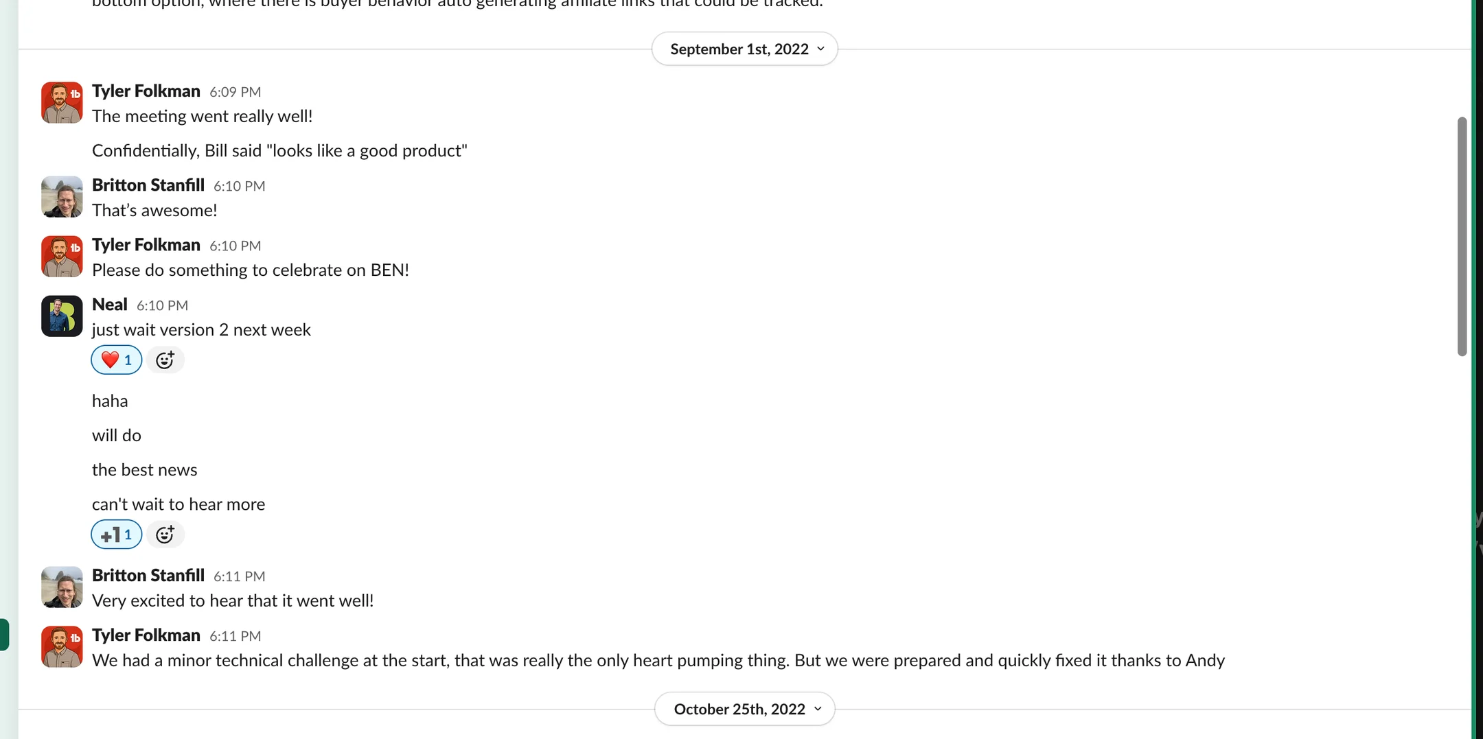 Slack message confirming Bill Gates' feedback