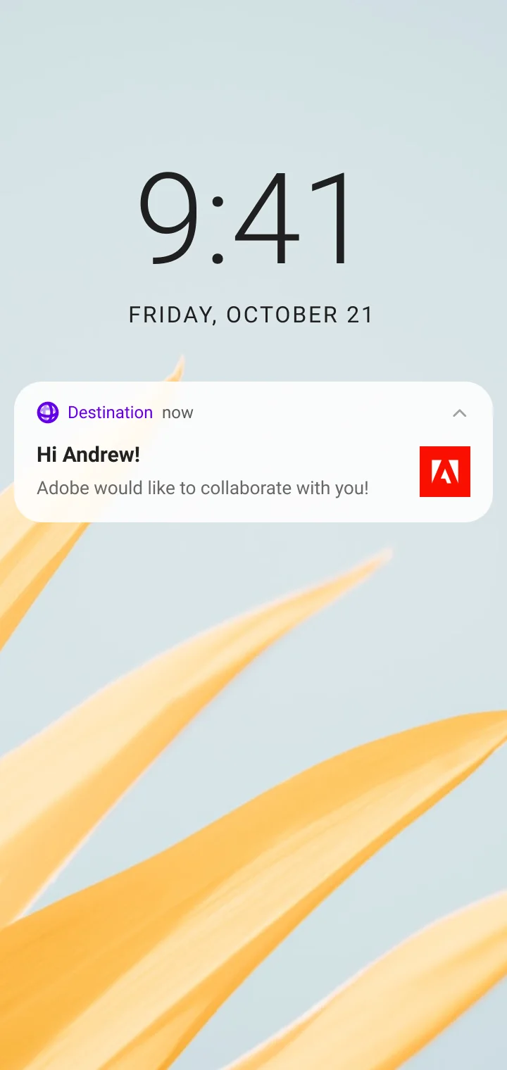 Mobile notification: Adobe would like to collaborate with you